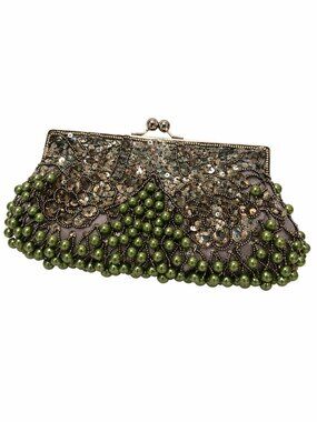 Beaded sequin clutch| Vintage-inspired evening bag | Green pearl detail | Formal